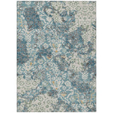 3' X 5' Teal Blue And Ivory Geometric Washable Indoor Outdoor Area Rug