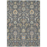 3' X 5' Gray And Denim Blue Abstract Washable Indoor Outdoor Area Rug