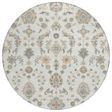 8' Ivory And Beige Round Abstract Washable Indoor Outdoor Area Rug