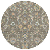 8' Taupe And Denim Blue Round Abstract Washable Indoor Outdoor Area Rug