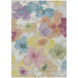 3' X 5' Beige And Ivory Floral Washable Indoor Outdoor Area Rug