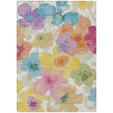 3' X 5' Ivory And Gray Floral Washable Indoor Outdoor Area Rug