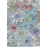 3' X 5' Silver And Gray Floral Washable Indoor Outdoor Area Rug