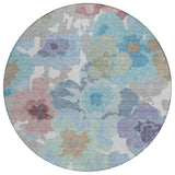 8' Silver And Gray Round Floral Washable Indoor Outdoor Area Rug