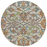 8' Beige And Orange Round Floral Washable Indoor Outdoor Area Rug