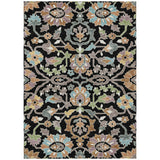 3' X 5' Black And Beige Floral Washable Indoor Outdoor Area Rug