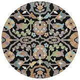 8' Black And Beige Round Floral Washable Indoor Outdoor Area Rug