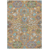 3' X 5' Copper And Blue Floral Washable Indoor Outdoor Area Rug