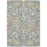 3' X 5' Gray And Silver Floral Washable Indoor Outdoor Area Rug