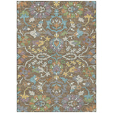 3' X 5' Brown And Copper Floral Washable Indoor Outdoor Area Rug