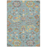 3' X 5' Teal Blue And Brown Floral Washable Indoor Outdoor Area Rug