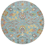 8' Teal Blue And Brown Round Floral Washable Indoor Outdoor Area Rug