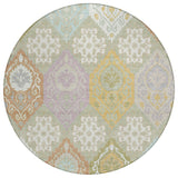 8' Green And Sky Blue Round Geometric Washable Indoor Outdoor Area Rug