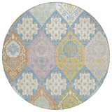 8' Denim Blue And Ivory Round Geometric Washable Indoor Outdoor Area Rug