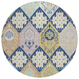 8' Navy Blue And Ivory Round Geometric Washable Indoor Outdoor Area Rug