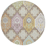 8' Taupe And Ivory Round Geometric Washable Indoor Outdoor Area Rug