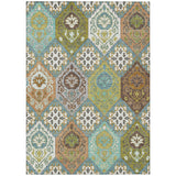 3' X 5' Teal Blue And Ivory Geometric Washable Indoor Outdoor Area Rug