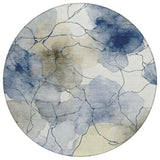 8' Navy Blue And Ivory Round Abstract Washable Indoor Outdoor Area Rug