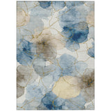 3' X 5' Sky Blue And Denim Blue Abstract Washable Indoor Outdoor Area Rug