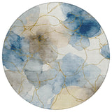 8' Sky Blue And Denim Blue Round Abstract Washable Indoor Outdoor Area Rug