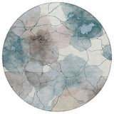 8' Teal Blue And Aqua Round Abstract Washable Indoor Outdoor Area Rug