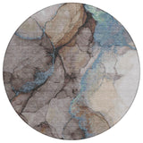 8' Taupe And Brown Round Abstract Washable Indoor Outdoor Area Rug