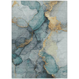 5' X 8' Teal Blue And Aqua Abstract Washable Indoor Outdoor Area Rug