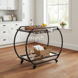19" Black and Gunmetal Glass and Metal Rolling Kitchen Cart With Storage