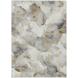 3' X 5' Ivory And Beige Abstract Washable Indoor Outdoor Area Rug