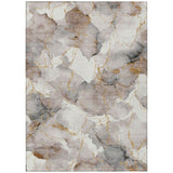 5' X 8' Khaki And Ivory Abstract Washable Indoor Outdoor Area Rug