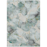3' X 5' Blue And Ivory Abstract Washable Indoor Outdoor Area Rug