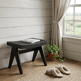 22" Black Solid Wood and Cane Bench