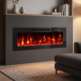 36" Black And Red Metal Electric Fireplace Insert With LED