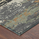 8' Charcoal And Brown Round Abstract Washable Indoor Outdoor Area Rug