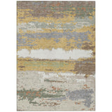 3' X 5' Gold And Ivory Abstract Washable Indoor Outdoor Area Rug