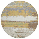 8' Gold And Ivory Round Abstract Washable Indoor Outdoor Area Rug