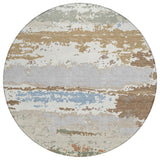 8' Ivory And Taupe Round Abstract Washable Indoor Outdoor Area Rug