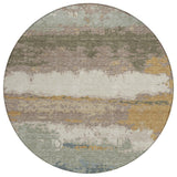 8' Taupe And Ivory Round Abstract Washable Indoor Outdoor Area Rug