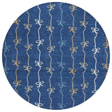 8' Navy Blue And Denim Blue Round Southwestern Washable Indoor Outdoor Area Rug