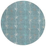 8' Teal Blue And Aqua Round Southwestern Washable Indoor Outdoor Area Rug