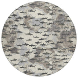8' Beige And Gray Round Horse Washable Indoor Outdoor Area Rug