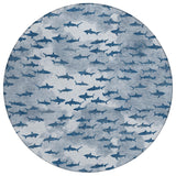 8' Blue And Denim Blue Round Horse Washable Indoor Outdoor Area Rug