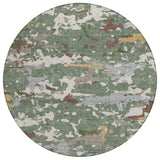 8' Green And Beige Round Abstract Washable Indoor Outdoor Area Rug