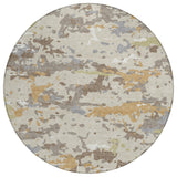 8' Beige And Brown Round Abstract Washable Indoor Outdoor Area Rug