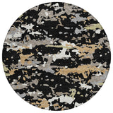 8' Black And Beige Round Abstract Washable Indoor Outdoor Area Rug