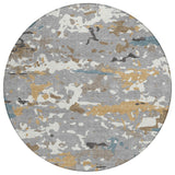 8' Gray And Beige Round Abstract Washable Indoor Outdoor Area Rug