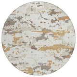 8' Ivory And Gold Round Abstract Washable Indoor Outdoor Area Rug
