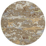 8' Brown And Ivory Round Abstract Washable Indoor Outdoor Area Rug