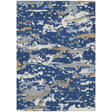 3' X 5' Navy Blue And Ivory Abstract Washable Indoor Outdoor Area Rug