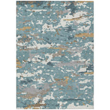3' X 5' Teal Blue And Ivory Abstract Washable Indoor Outdoor Area Rug